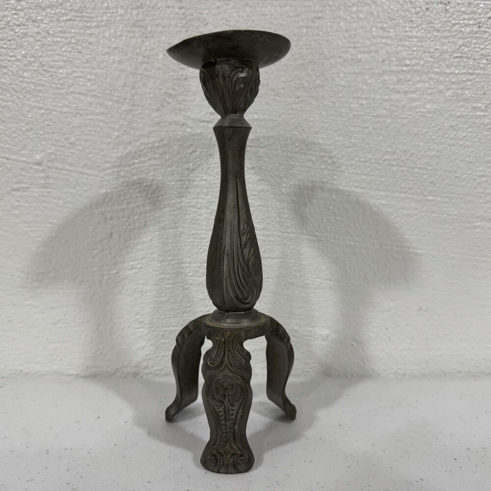 Vintage Rein Zinn Ornate Metal Tripod Candlestick Holder